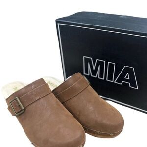 MIA Tan Clogs with Buckle Accent